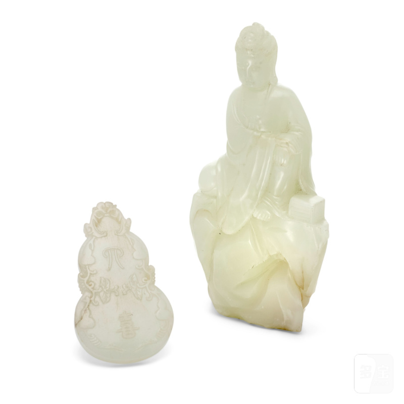 十八/十九世紀 白玉雕大吉大喜葫蘆牌 | TWO WHITE JADE ARTICLES